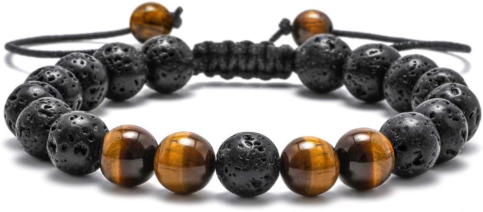 Manufacturer  M MOOHAM Natural Stone Bracelets for Men - 8mm Tiger Eye, Matte Agate, Lava Rock - Teen Boys Gifts for Birthday, Anniversary, Christmas  bracelets
