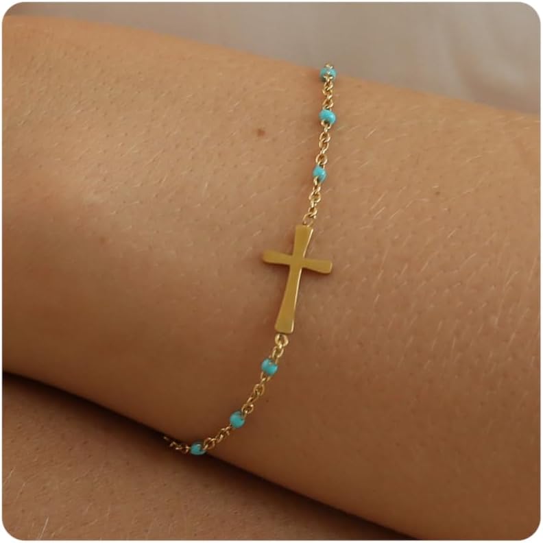 Manufacturer  18K Gold Plated Pearl Beaded Chain Cross Bracelets for Women Adjustable Stainless Steel Dainty Thin Gold Box Cuban Twisted Link Chain Bracelet Bridesmaid Jewelry  bracelets