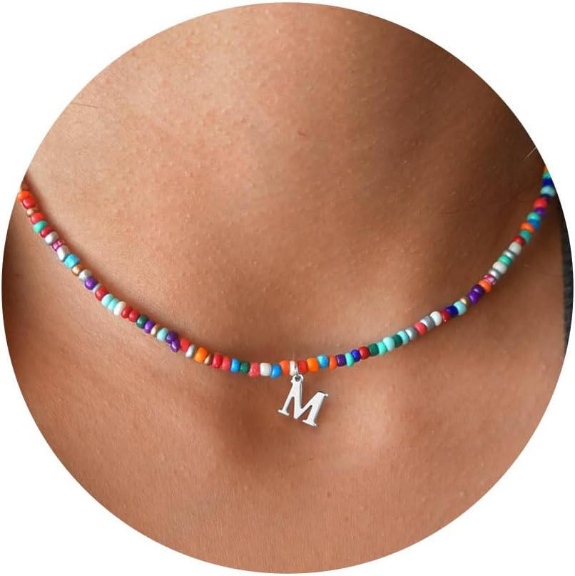 Manufacturer  Yoosteel Colorful Beaded Initial Necklaces for Girls Gifts - Cute Initial Necklaces for Teen Girl Women Trendy Letter Necklace Jewelry for Girls Kids Personalized Birthday Back to School Gifts  necklace