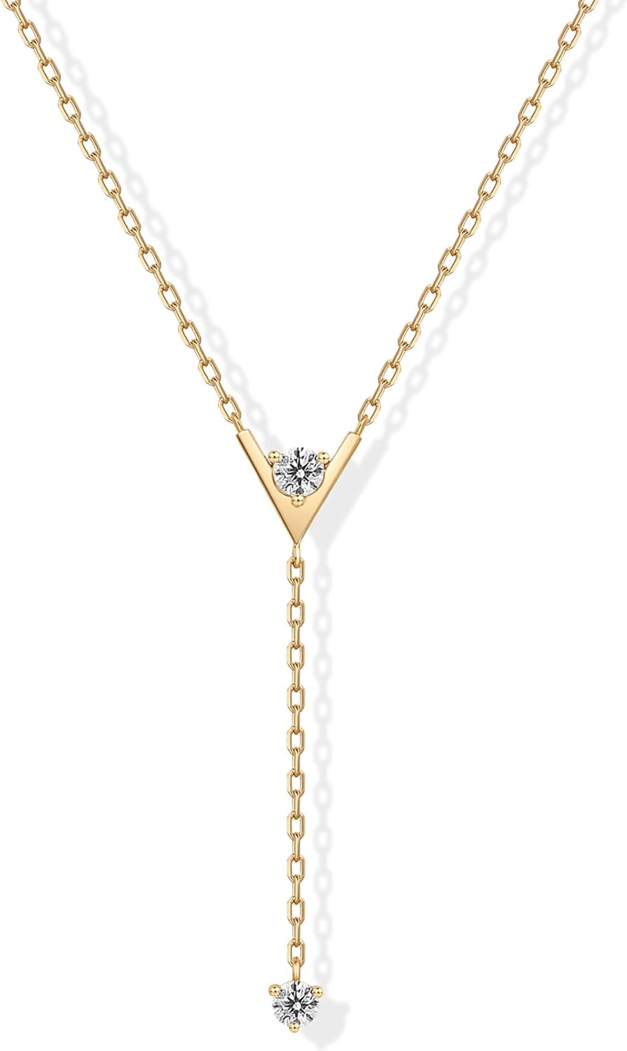 Manufacturer  PAVOI 14K Gold Plated Drop Lariat Chain for Women - Gold Cubic Zirconia Long Necklace - Station Star Layered Beaded Y Necklace  necklace