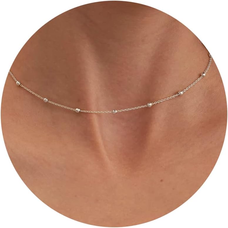 Manufacturer  Tewiky Gold Chain Necklace for Women, 14k Gold Plated Thin Beaded Wave Box Chain Necklace Dainty Gold Necklace Simple Layered Gold Choker Necklaces Minimalist Gold Link Chain Necklace Trendy Jewelry for Women  Necklace