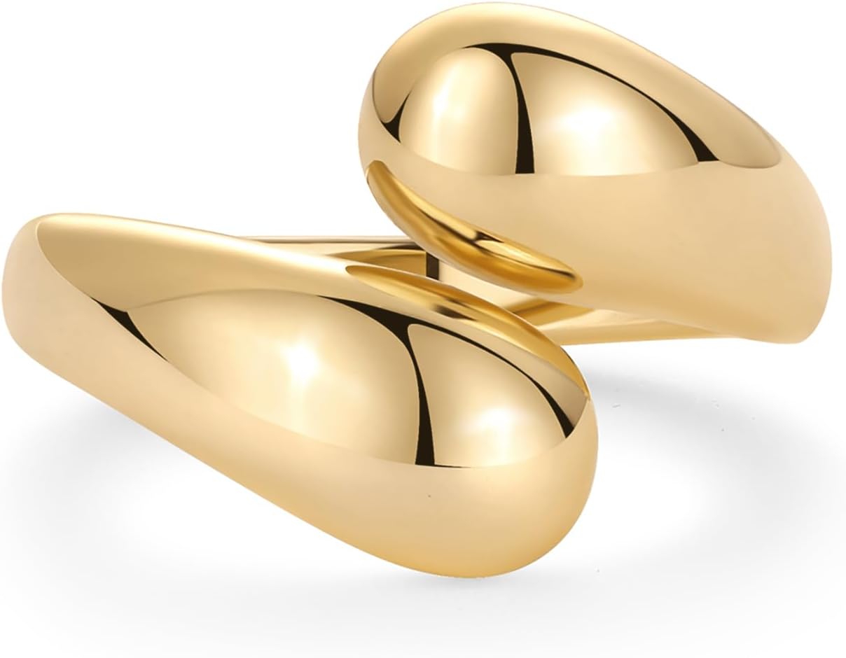 Manufacturer  PAVOI 14K Gold Plated Chunky Open Twist Stackable Rings for Women | Bold Crossover Statement Ring Band   rings