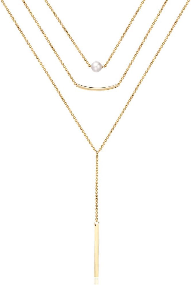 Manufacturer  Turandoss Dainty Layered Choker Necklace, Handmade 14K Gold Plated Y Pendant Necklace Multilayer Bar Disc Necklace Adjustable Layering Choker Necklaces for Women  necklace