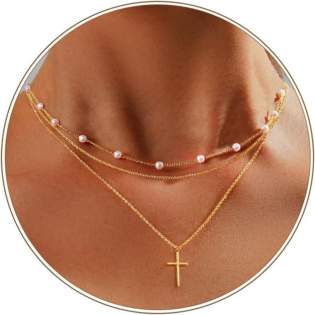 Manufacturer  Cross Necklace for Women 14K Gold Plated/Sterling Silver Cross Necklace Dainty Tiny Layered Choker Cross Pendant Necklaces Faith Jewelry First Communion Gifts for Her ﻿  necklace