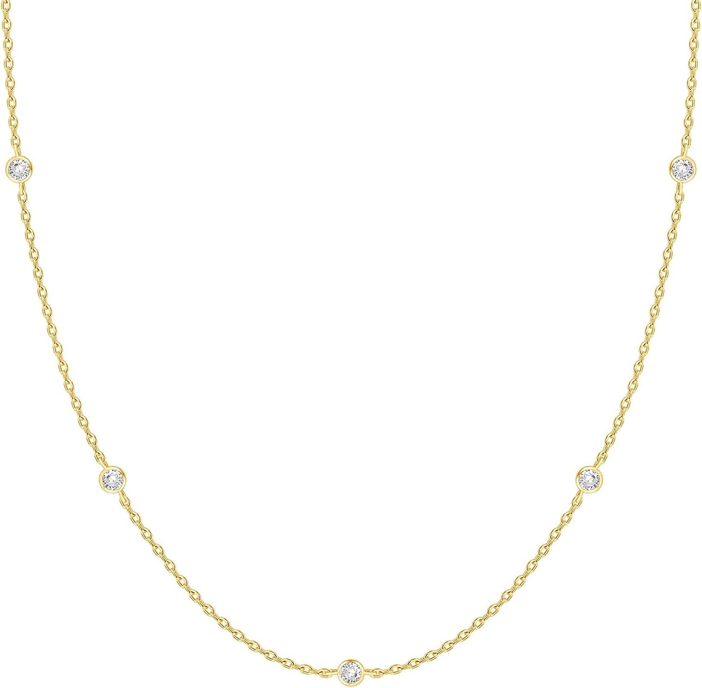 Manufacturer  PAVOI 14K Gold Plated Station Necklace - Simulated Diamond BTY Layering Necklaces - Womens CZ Chain  Necklace
