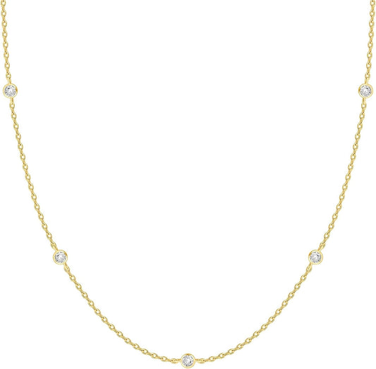 Manufacturer  PAVOI 14K Gold Plated Station Necklace - Simulated Diamond BTY Layering Necklaces - Womens CZ Chain  Necklace