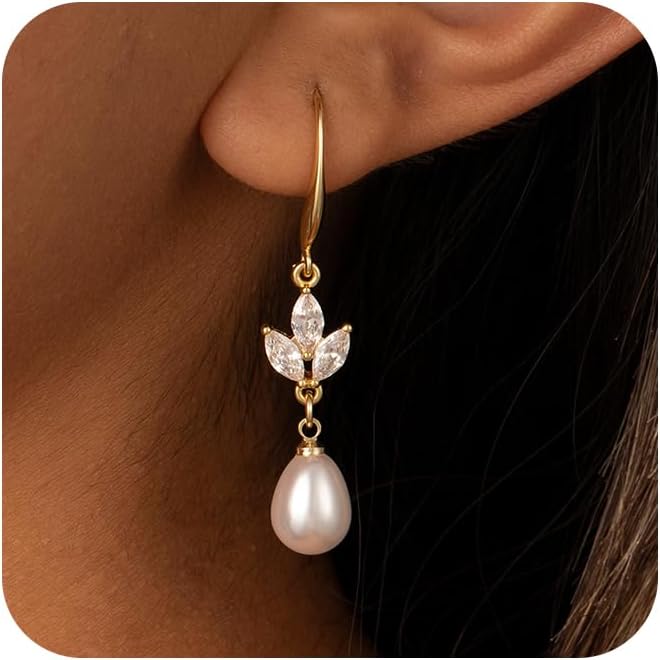 Manufacturer  Freekiss Pearl Earrings for Women Trendy: Flat Back Stud Earrings 14K Gold Plated/925 Sterling Silver Freshwater Pearl Dangle Earrings Cute Bow Earrings Wedding Jewelry Birthday Gifts for Women Girls  earring
