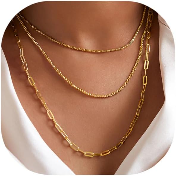 Manufacturer  Gold Layered Necklaces for Women, 14K Gold Plated Dainty Gold Chain Choker Necklace Stack, Herringbone Gold Necklaces Set  Necklace