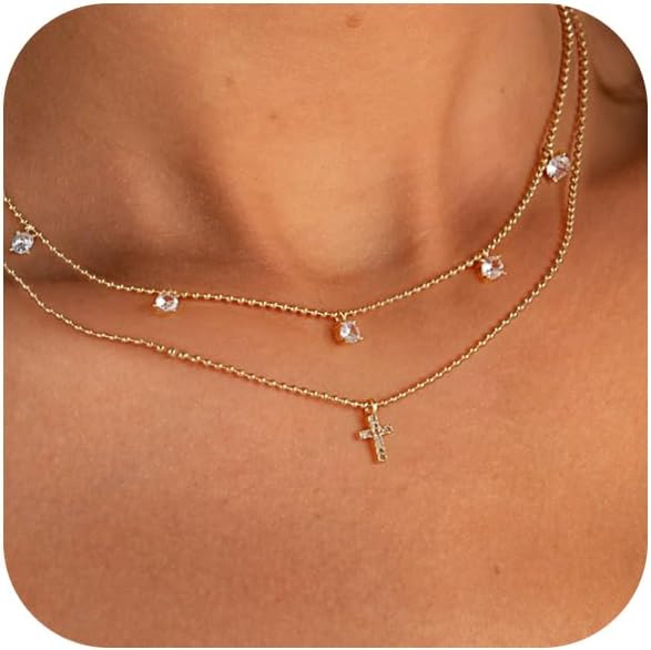 Manufacturer  Cross Necklace for Women 14K Gold Silver Plated Dainty Small Cross Pendant Choker Simple Trendy Cute Cross Charm Chain Necklace Easter Basket Stuffers Baptism Religious Faith Jewelry Gift  Necklace