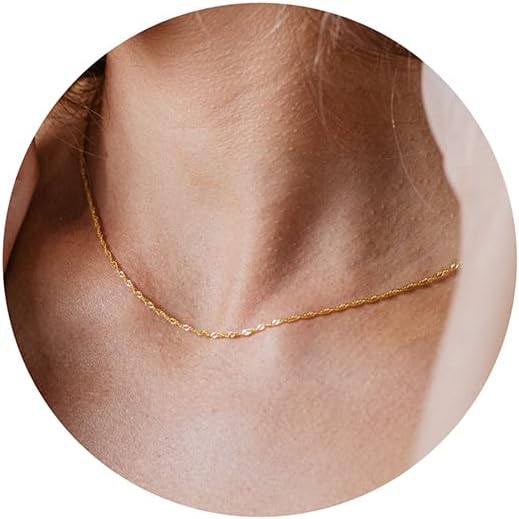Manufacturer  Tewiky Gold Chain Necklace for Women, 14k Gold Plated Thin Beaded Wave Box Chain Necklace Dainty Gold Necklace Simple Layered Gold Choker Necklaces Minimalist Gold Link Chain Necklace Trendy Jewelry for Women  Necklace