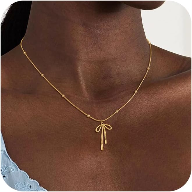 Manufacturer  Gold Necklace for Women - Bow Necklace 14K Dainty Gold Necklace Cute Small Tiny Bow Pendant Choker Chain Necklace Trendy Necklaces for Women Gold Jewelry Gift  Necklace