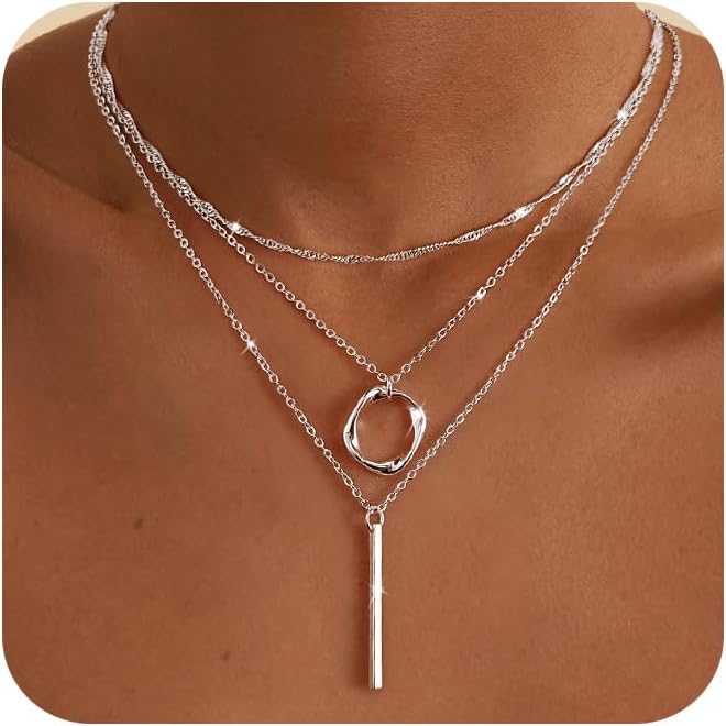 Manufacturer  Layered Silver Necklaces for Women, Sterling Silver Stackable Stack Choker Necklaces for Women Trendy Layering Circle Pendant Chain Necklace Set Jewelry for Women  Necklace