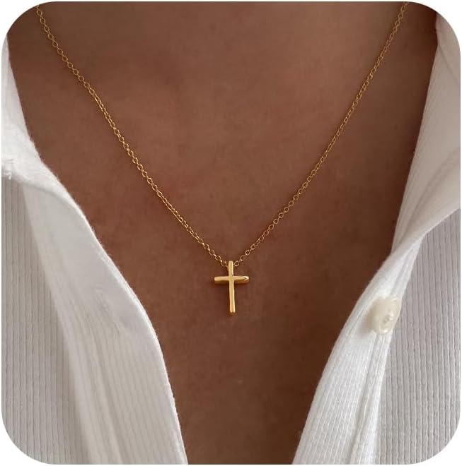 Manufacturer  Cross Necklace for Women,Double Cross Necklace 14K Gold Plated Cross Pendant Necklace Dainty Gold Cross Necklaces for Women Trendy Small Cross Charm Necklace Simple Cute Choker Necklaces Gold Jewery  Necklace