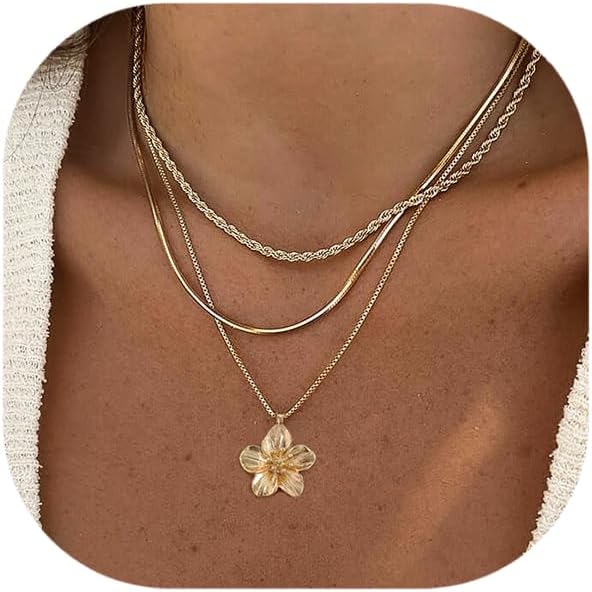 Manufacturer  Gold Layered Necklaces for Women, 14K Gold Plated Dainty Gold Chain Choker Necklace Stack, Herringbone Gold Necklaces Set  Necklace