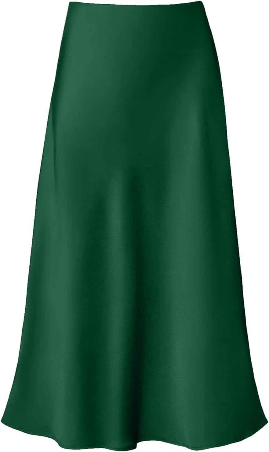 Manufacturer  Women's Satin High Waist Hidden Elasticized Waistband Flared Casual A Line Midi Skirts
