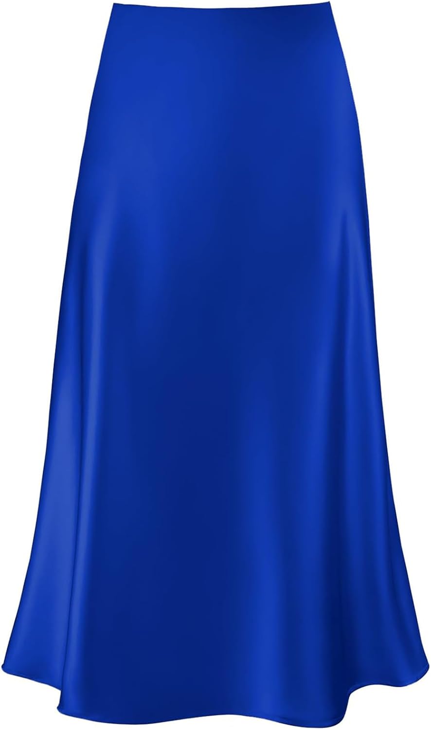 Manufacturer  Women's Satin High Waist Hidden Elasticized Waistband Flared Casual A Line Midi Skirts