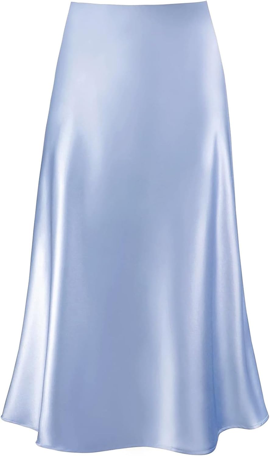 Manufacturer  Women's Satin High Waist Hidden Elasticized Waistband Flared Casual A Line Midi Skirts