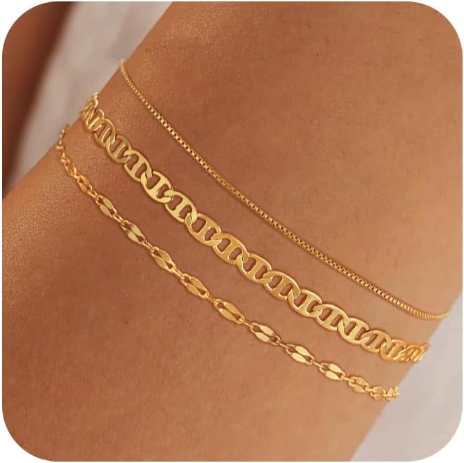 Manufacturer  Gold Bracelets for Women, 14K Dainty Gold Plated Stackable Bracelets for Women Trendy Waterproof CZ Tennis Bracelet Set Tiny Heart Paperclip Box Chain Adjustable Bracelets Minimalist Cute Jewelry  bracelets