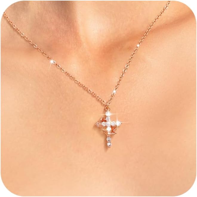 Manufacturer  Tewiky Diamond Cross Necklace for women-Dainty 14k Gold Cubic Zirconia Pendant Necklaces Simple Gold Cross Pendant Necklace Cute Tiny Gold Jewelry  necklace