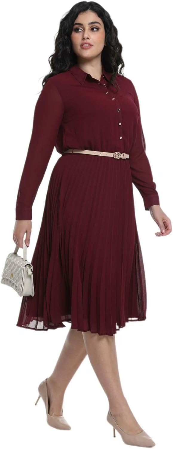 Manufacturer  Business Casual Shirt Dress for Women Long Sleeves Pleated Midi Dresses with Belt dresses
