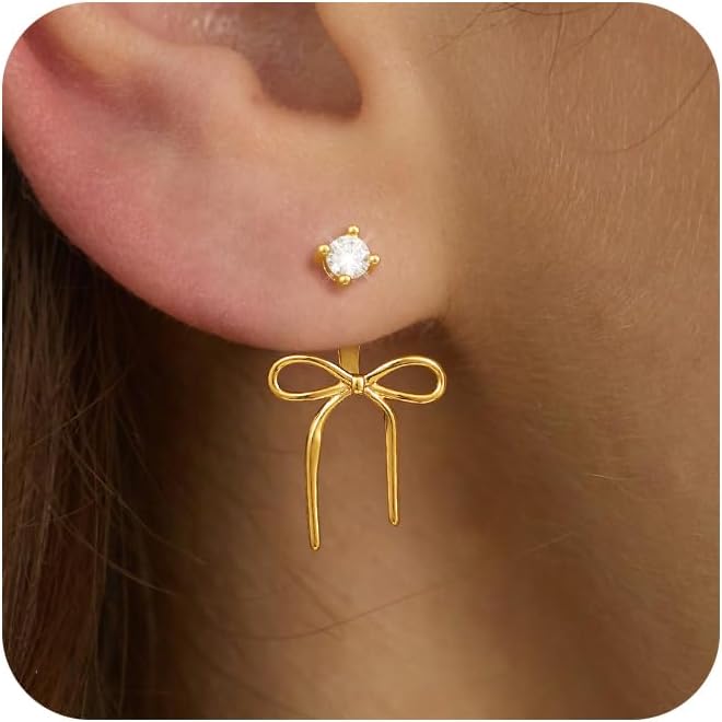 Manufacturer  14K Gold Plated/Silver Earrings for Women Trendy, Dainty Bow Earrings for Women Cute Pearl Huggie Earring Hoops Twist Rope Bow Stud Pearl Dangle Cubic Zirconia Earrings Jewelry Gifts  earring