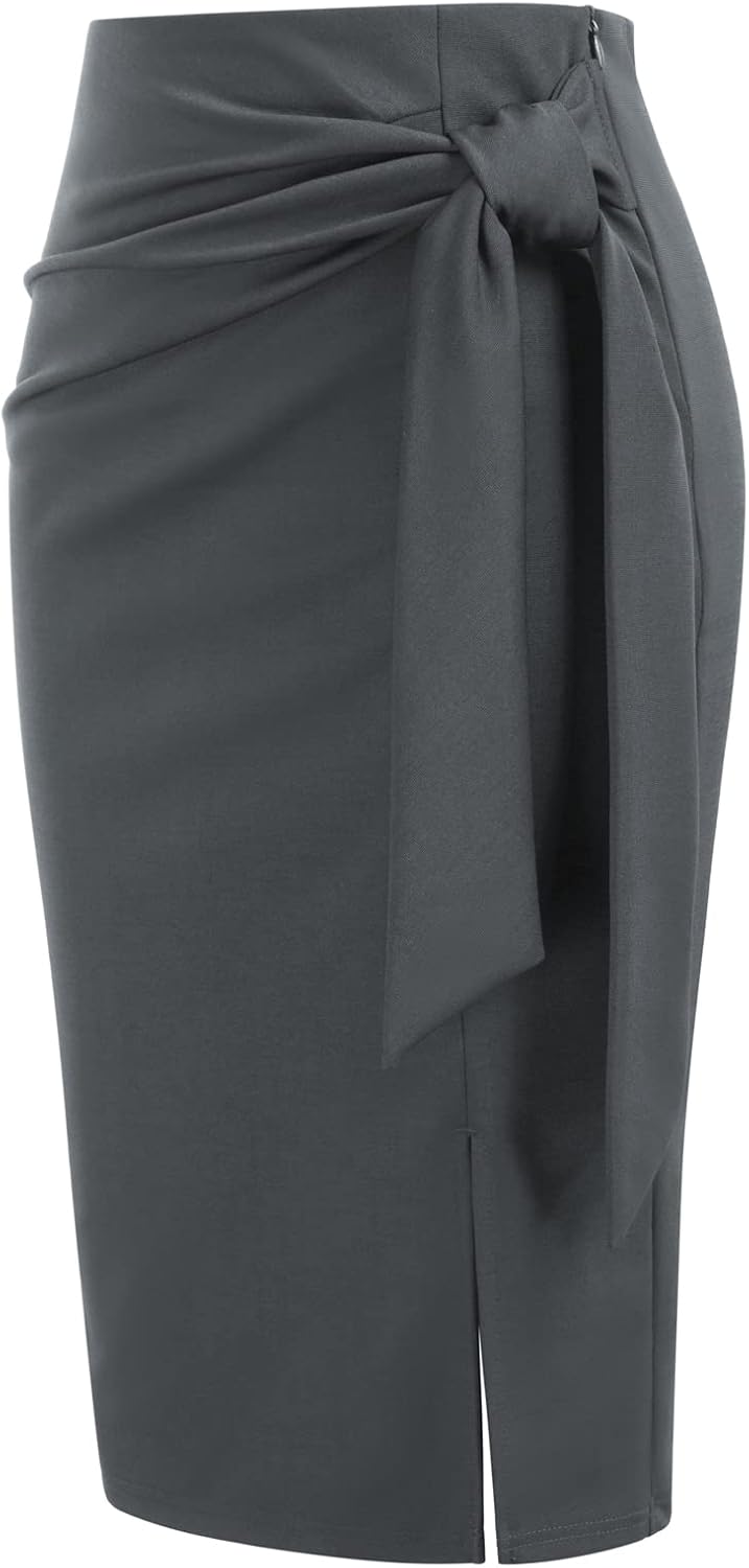 Manufacturer  Kate Kasin Women's Skirt Elastic High Waist Bow Tie Knee Length Stretch Bodycon Pencil Skirts with Slit