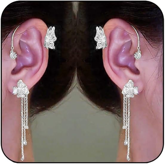 Manufacturer  Butterfly Ear Cuffs Earrings Rhinestone Butterfly Flower Ear Wrap No Piercing Tassel Earrings for Women  earring