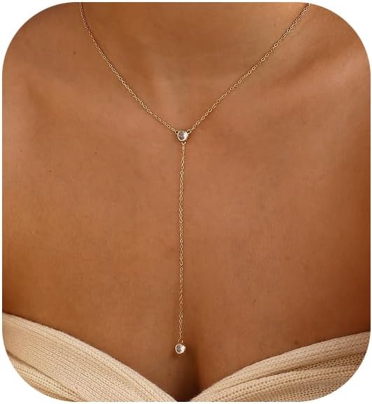 Manufacturer  Gold Necklace for Women, Dainty Gold Long Necklaces 14k Gold Plated Prom Bar CZ Lariat Necklace Simple Choker Necklaces for Women Trendy Fashion Costume Gold Jewelry Womens  Necklace