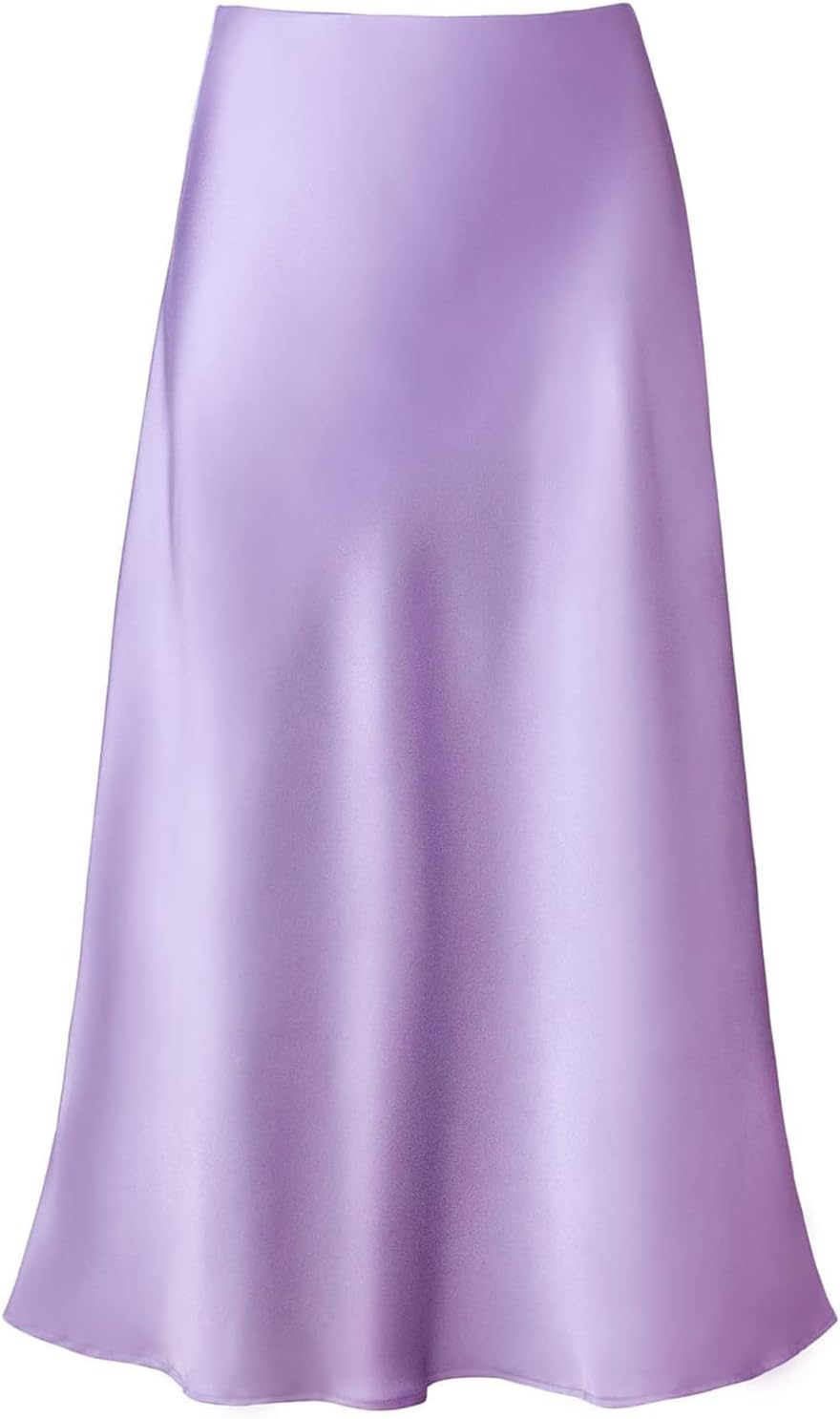 Manufacturer  Women's Satin High Waist Hidden Elasticized Waistband Flared Casual A Line Midi Skirts