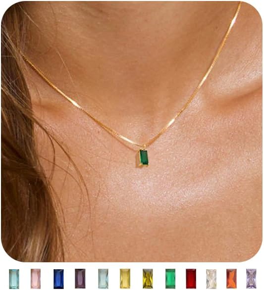 Manufacturer  FUNEIA Diamond Necklaces for Women 14K Gold Plated Emerald Birthstone Necklace for Women Mothers Dainty Gold Necklace Blue Green Cubic Zirconia Pendant Necklace Birthday Gifts for Women Jewelry  necklace