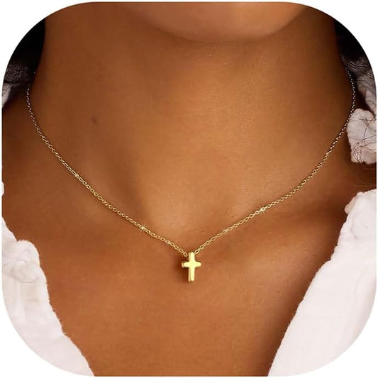 Manufacturer  M MOOHAM Cross Necklace for Women - Dainty Cute Bubble 3D Cross Pendant Necklace Sideways Cross Choker Layered 14K Real Gold Plated Cross Necklace Gifts for Women Girls  necklace