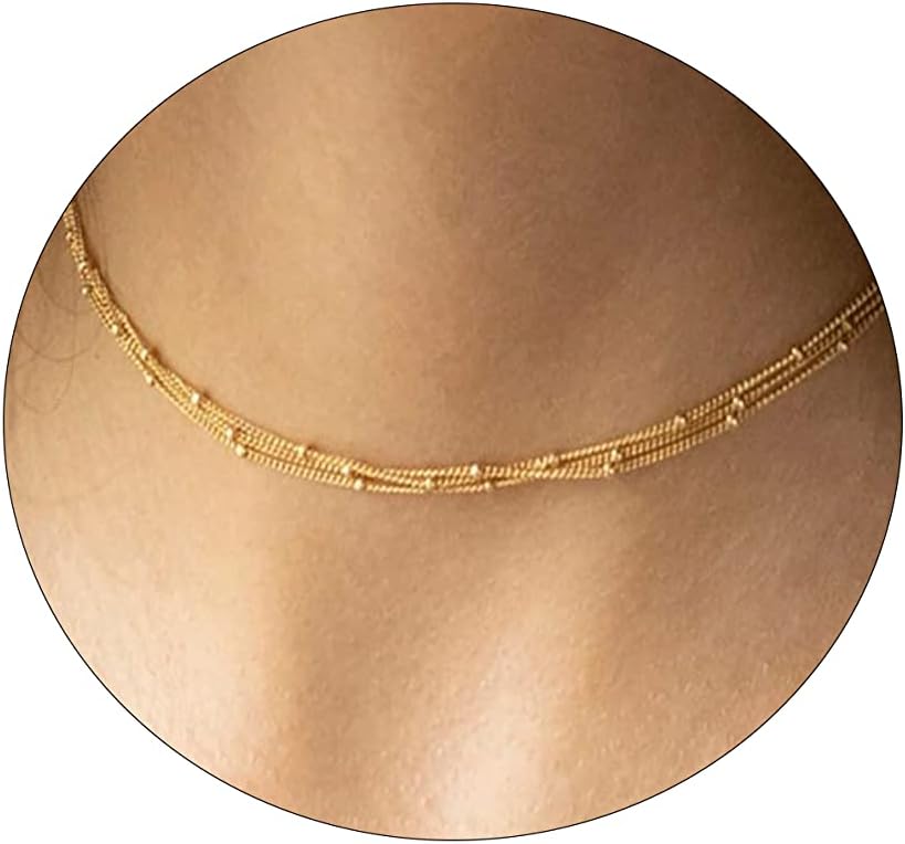 Manufacturer  BERISO 14K Gold/Silver Plated Satellite Choker Shining Dots Station Box Chain 3 Blue Beads Sparkle Chain Necklace Open Hearts Open Stars Link Chain Exquisite Jewelry for women  necklace