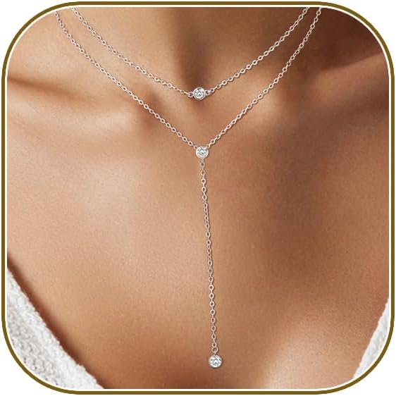 Manufacturer  Lariat Gold Necklace for Women, Dainty Long Necklace 14k Gold Plated/Silver Y-Shaped Layered Beaded Chain Drop Necklaces for Women Trendy Simple Gold Jewelry for Women Gifts  Necklace