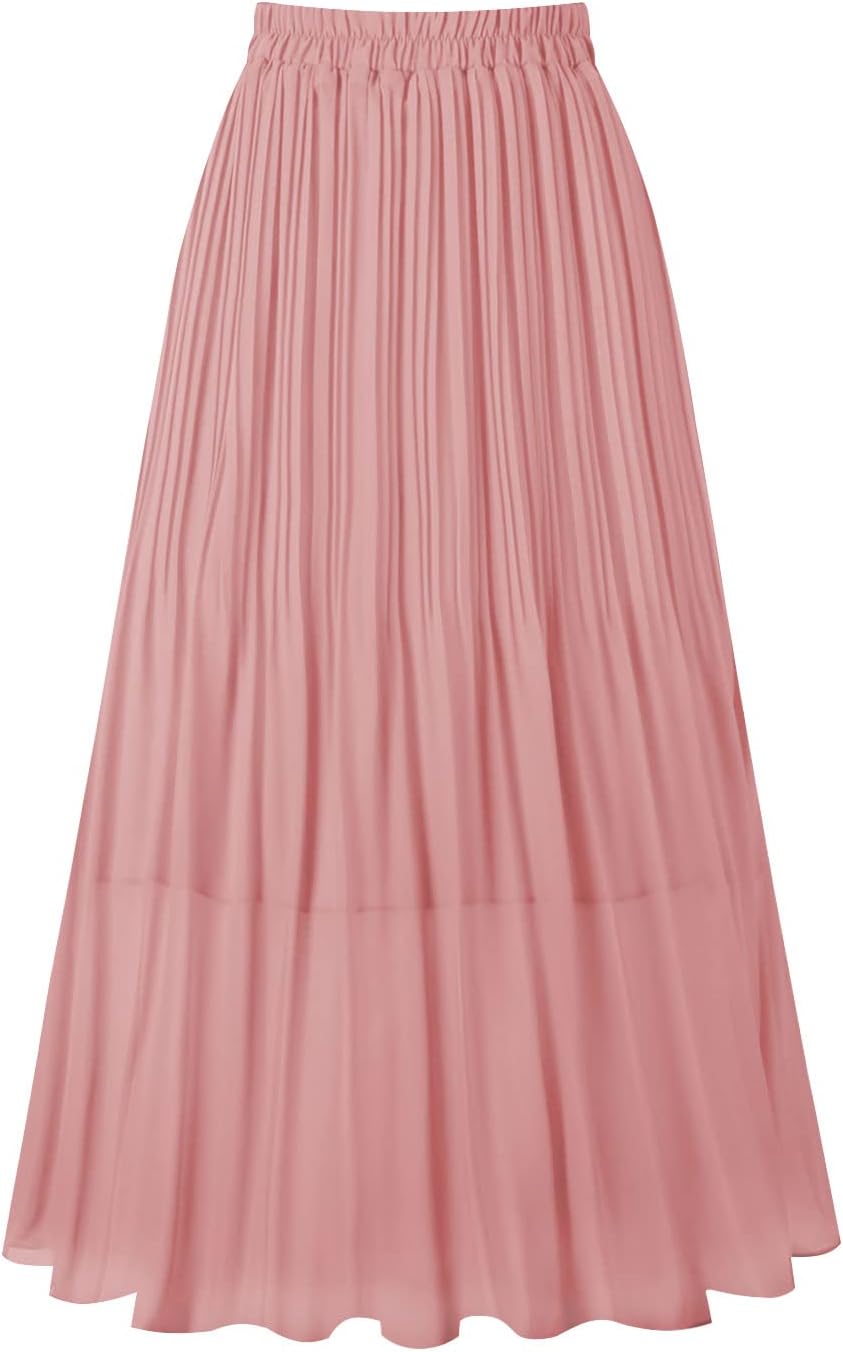 Manufacturer  Kingfancy Women's Pleated Skirt Chiffon Elastic Waist A-Line Midi Length Skirt skirts