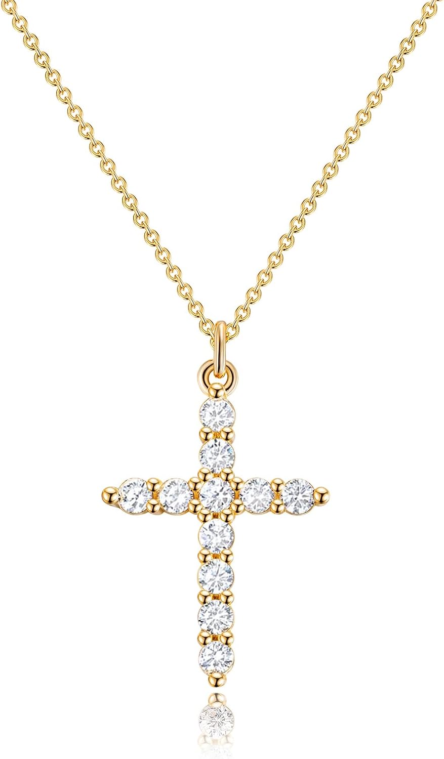 Manufacturer  Upgraded Crown Cross Necklace for Women Women's Gifts 14K Gold Plated Crown Cross Pendant Necklace Diamond Cross Necklaces Faith Cross Jewelry First Communion Gifts  Necklace