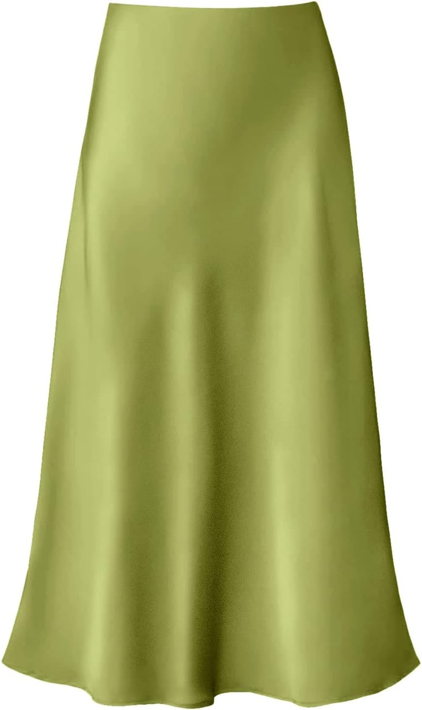 Manufacturer  Women's Satin High Waist Hidden Elasticized Waistband Flared Casual A Line Midi Skirts