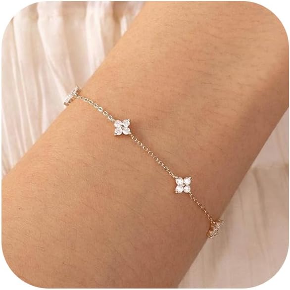 Manufacturer  Bracelets for Women 14K Gold Silver Plated Ring Bracelet Hand Chain Dainty Evil Eye Heart Clover Daisy Cubic Zirconia Stackable Link Chain Hypoallergenic Body Jewelry Cute Trendy Gifts  bracelets