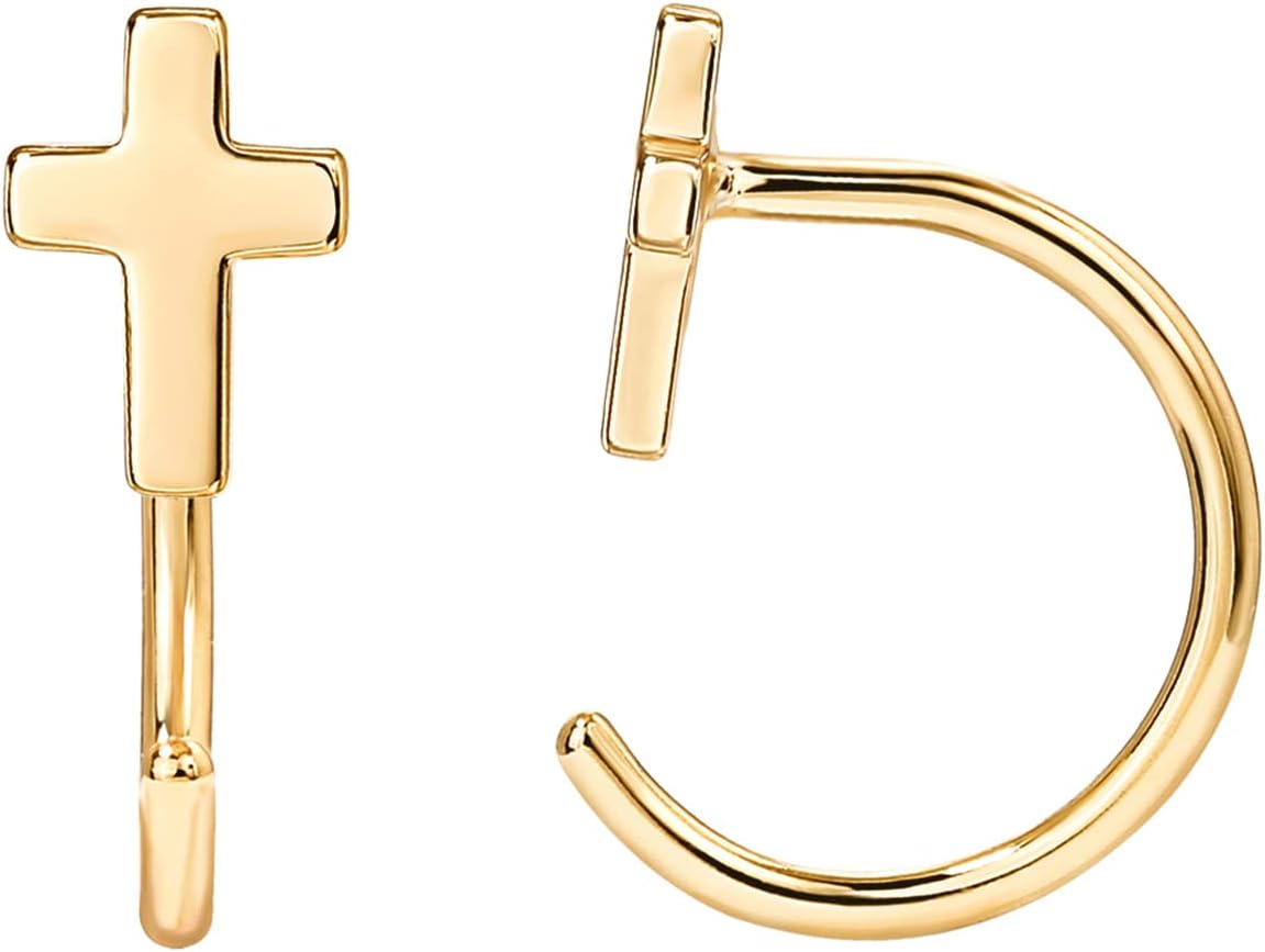 Manufacturer  PAVOI 14K Gold Plated Sterling Silver Posts Cross Earrings for Women | Small Religious Faith Cubic Zirconia Cross Studs Huggies Earrings  earring