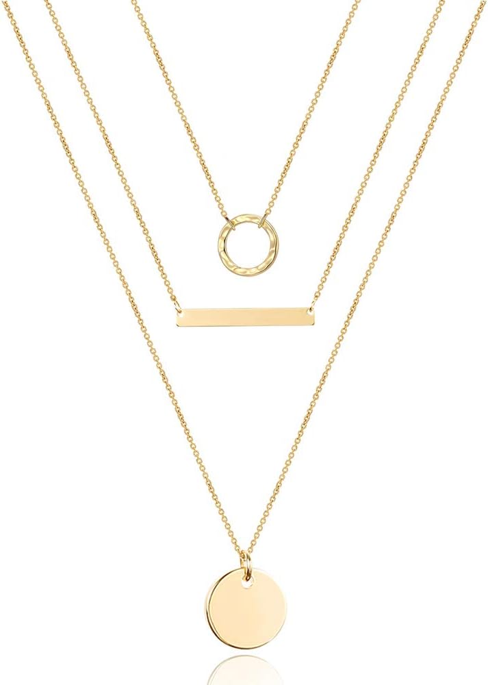 Manufacturer  Turandoss Dainty Layered Choker Necklace, Handmade 14K Gold Plated Y Pendant Necklace Multilayer Bar Disc Necklace Adjustable Layering Choker Necklaces for Women  necklace