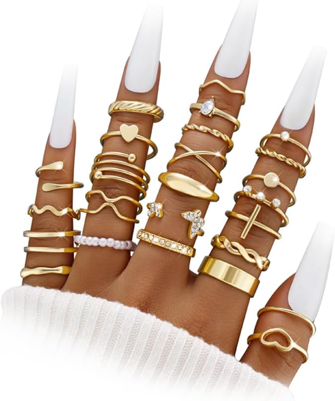 Manufacturer  iF YOU 25 Pcs Gold Knuckle Ring Set for Women, Chunky Stackable Finger Midi Rings, Silver Simple Stacking Cute Rings Pack Trendy Stuff Jewelry Gift   rings