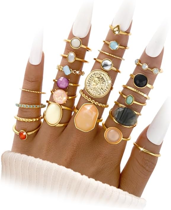 Manufacturer  iF YOU 25 Pcs Gold Knuckle Ring Set for Women, Chunky Stackable Finger Midi Rings, Silver Simple Stacking Cute Rings Pack Trendy Stuff Jewelry Gift   rings