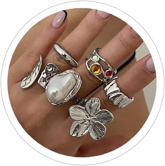 Manufacturer  Chunky Silver Rings for Women Open Stacking Knuckle Ring Silver Adjustable Round Dome Rings Set Minimalist Irregular Statement Ring Women Jewelry   rings