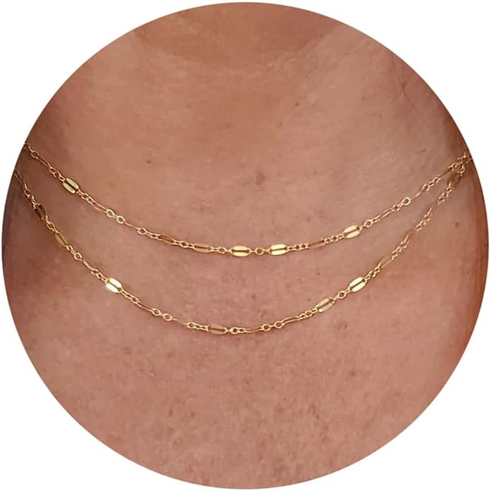 Manufacturer  Tewiky Gold Chain Necklace for Women, 14k Gold Plated Thin Beaded Wave Box Chain Necklace Dainty Gold Necklace Simple Layered Gold Choker Necklaces Minimalist Gold Link Chain Necklace Trendy Jewelry for Women  Necklace