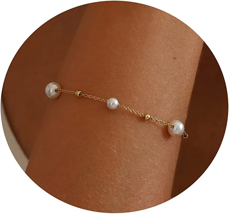 Manufacturer  18K Gold Plated Pearl Beaded Chain Cross Bracelets for Women Adjustable Stainless Steel Dainty Thin Gold Box Cuban Twisted Link Chain Bracelet Bridesmaid Jewelry  bracelets