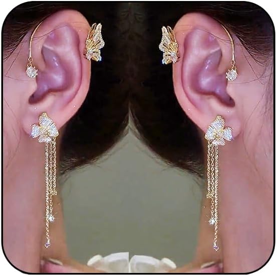 Manufacturer  Butterfly Ear Cuffs Earrings Rhinestone Butterfly Flower Ear Wrap No Piercing Tassel Earrings for Women  earring