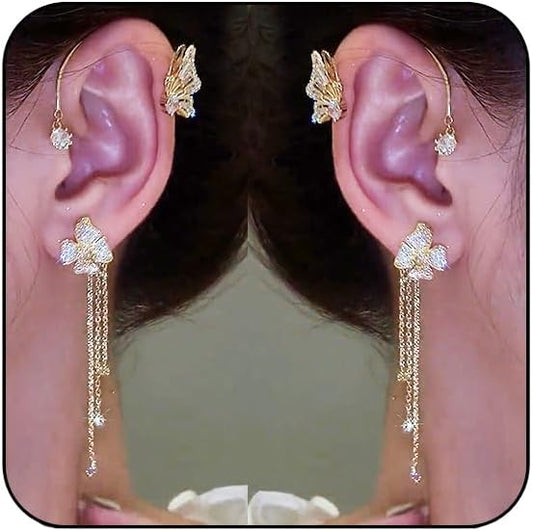 Manufacturer  Butterfly Ear Cuffs Earrings Rhinestone Butterfly Flower Ear Wrap No Piercing Tassel Earrings for Women  earring