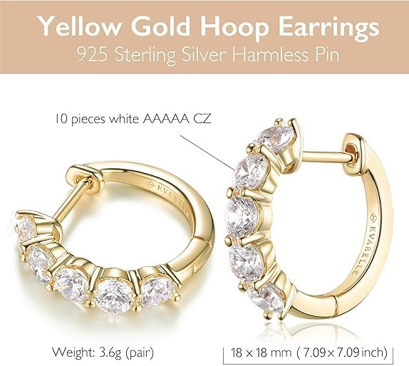 Manufacturer  Evabelle Gold Hoop Earrings for Women 14K Real Gold Plated Cubic Zirconia Diamond Hoop Earrings Huggie Hoop Earring Women Earrings Earring for Men 925 Sterling Silver Post Hypoallergenic  earring