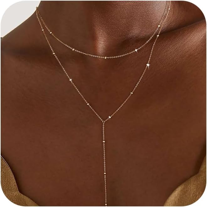 Manufacturer  Foxgirl Lariat Gold Necklace for Women, Dainty Long Necklace 14k Gold Plated/Silver Y-Shaped Pendant Necklace Trendy Layered Cz Beaded Chain Drop Necklaces Simple Gold Jewelry For Women Gift  Necklace