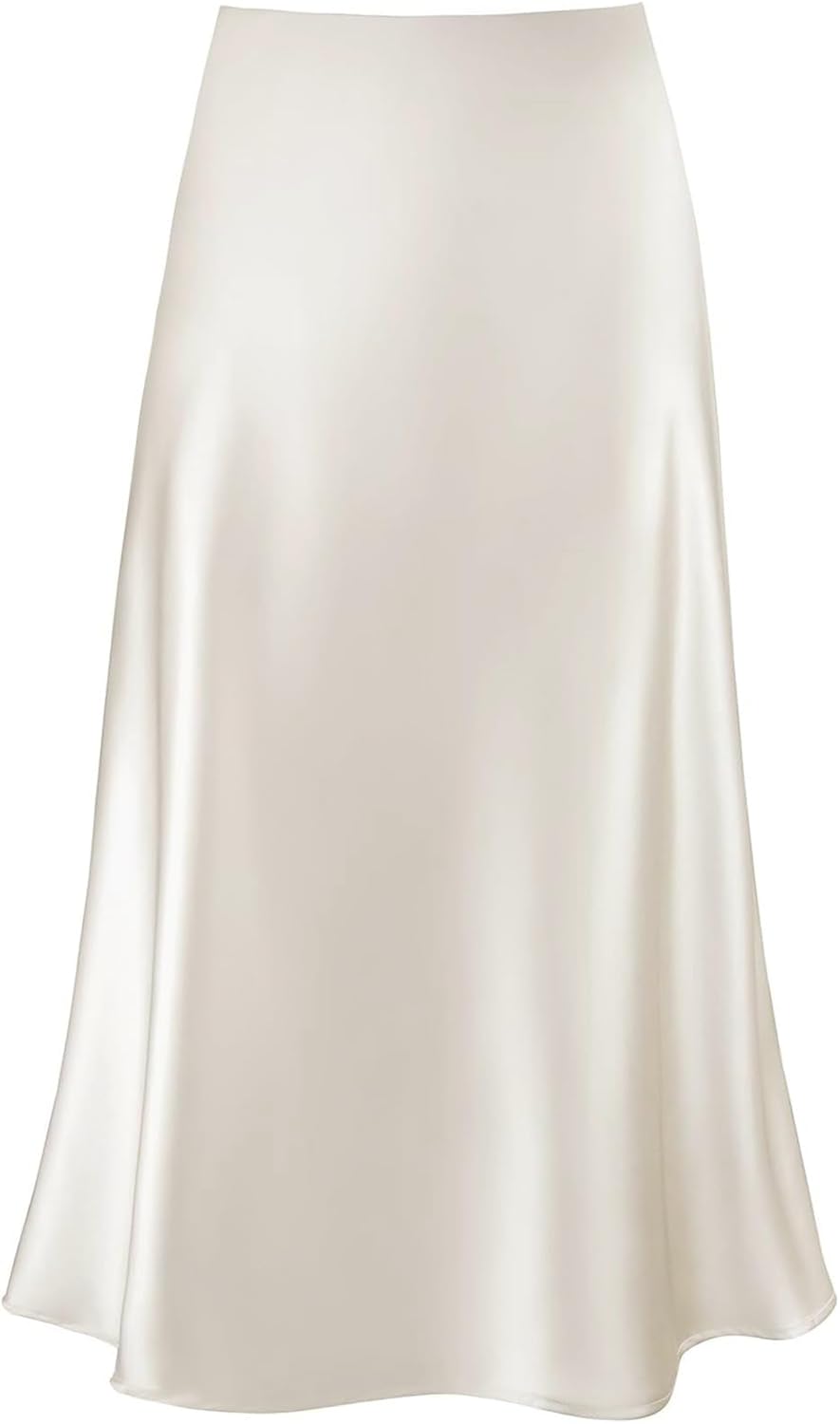 Manufacturer  Women's Satin High Waist Hidden Elasticized Waistband Flared Casual A Line Midi Skirts