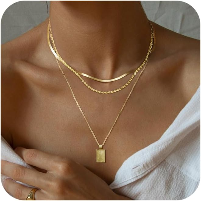 Manufacturer  Gold/Silver Necklaces Stack For Women,14K Gold/Sterling Silver Plated Simple Layered Choker Necklaces For Women,Stackable Multilayer Pearl Cross Disc Circle Pendant Cuban Herringbone Snake Paperclip Chain Necklaces